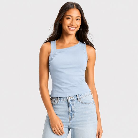 wild fable Tops - NWT Wild Fable Asymmetrical Ruched Neck Tank Top Blouse Light Blue Size Small
